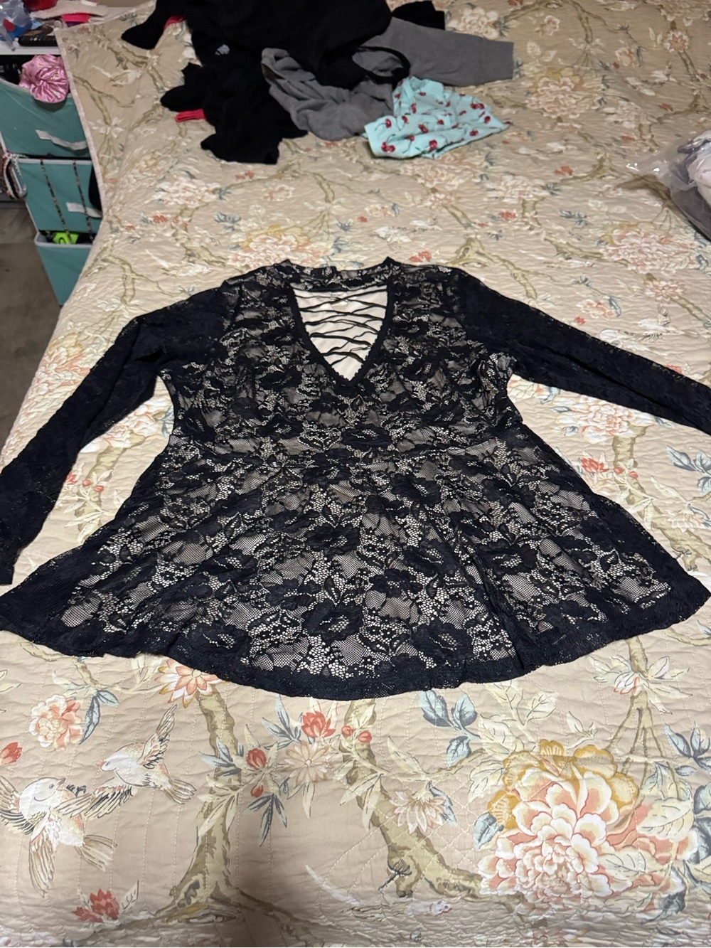 torrid Black Lace Long-Sleeve V-Neck Top with Crisscross Front